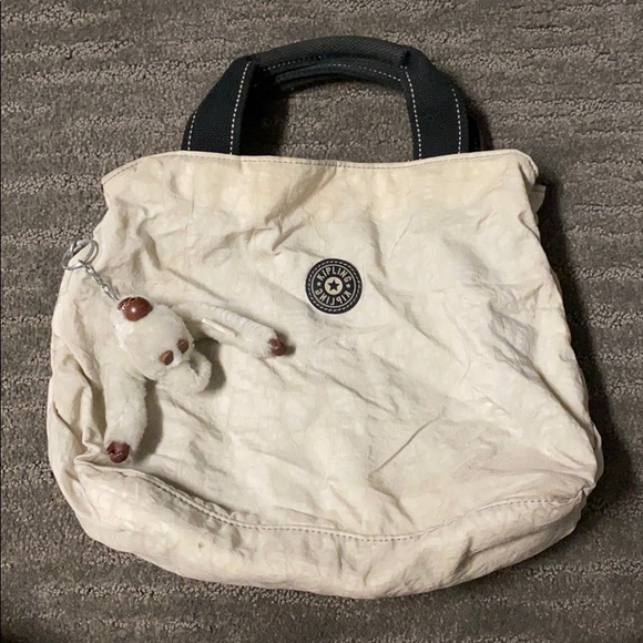 Women Kipling vintage cream and black tote bag with monkey attached - Picture 2 of 8